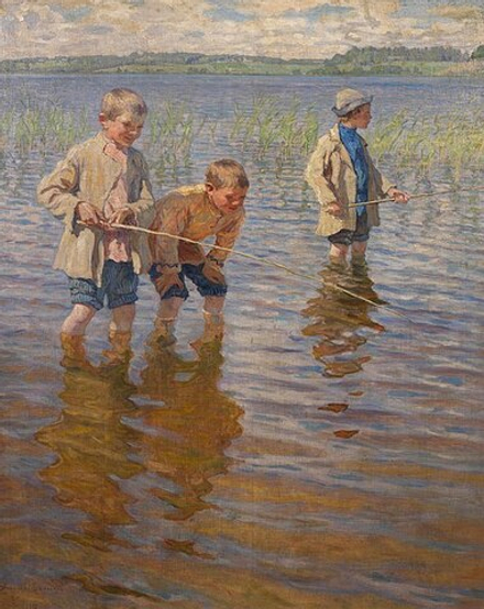 "На послеполуденной рыбалке", художник Богданов-Бельский, картина