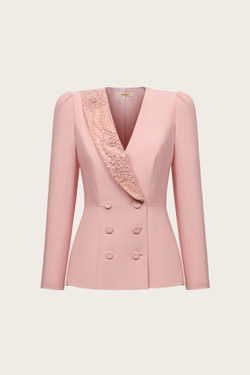 ЖАКЕТ ИЗ ШЕРСТИ С ВОРОТНИКОМ, ВЫШИТЫМ ВРУЧНУЮ