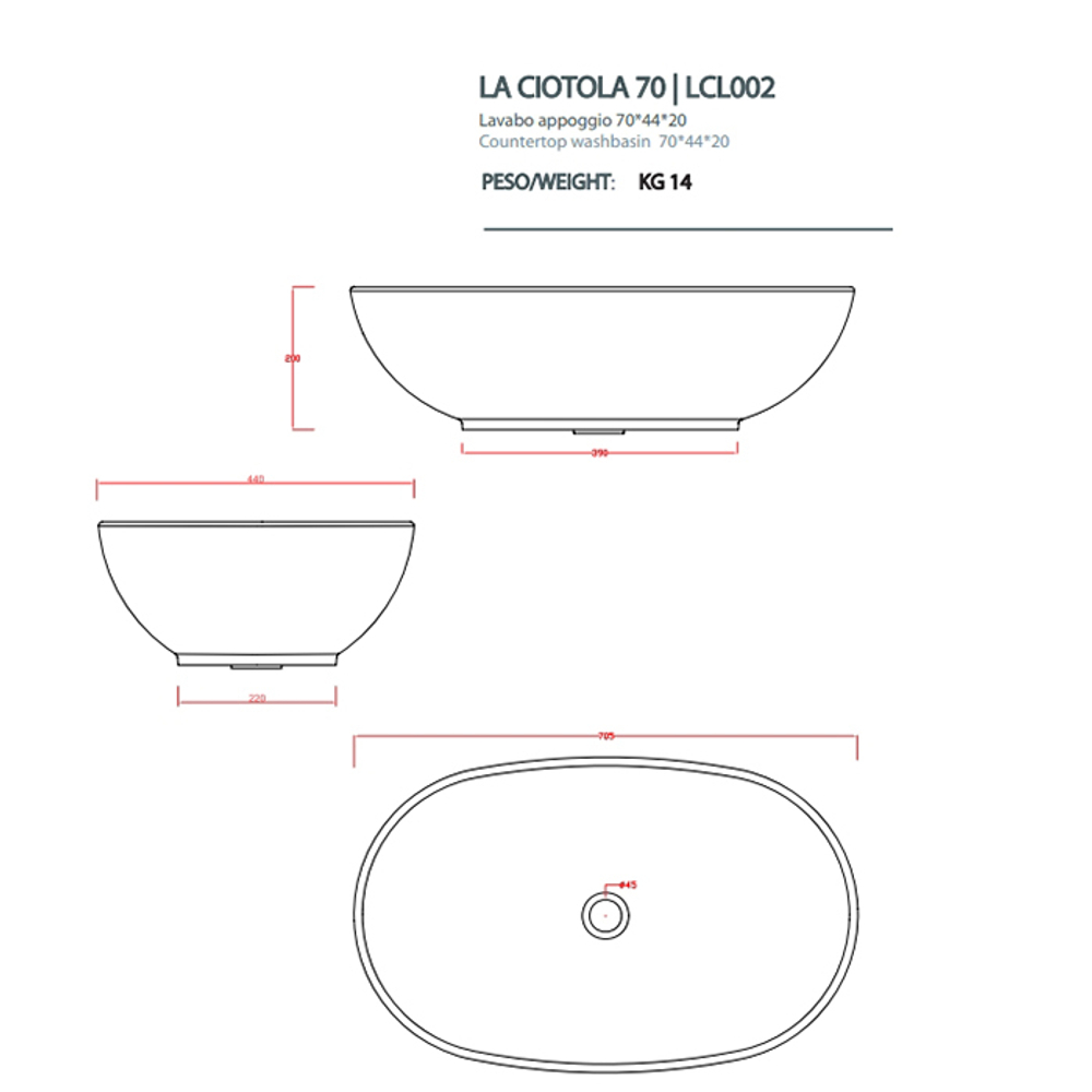 Раковина Artceram La Ciotola LCL002 01 00 накладная 70 см, цвет белый