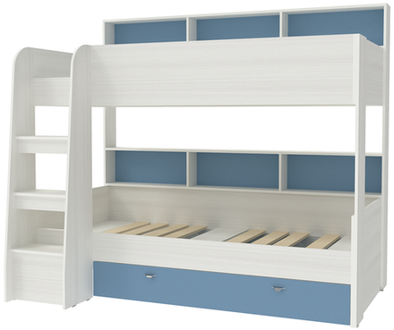 Двухъярусная кровать КарИВи Голден Кидс 1 Белое Дерево Светло-синий, голубой