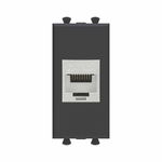 Компьютерная розетка RJ-45 без шторки модульная, кат.6А экранированная, "Avanti", "Черный матовый", 1 модуль