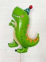 AN Шар фигура Динозавр в колпаке зеленый 26"/66CM х 34"/86CM (БГ-38)