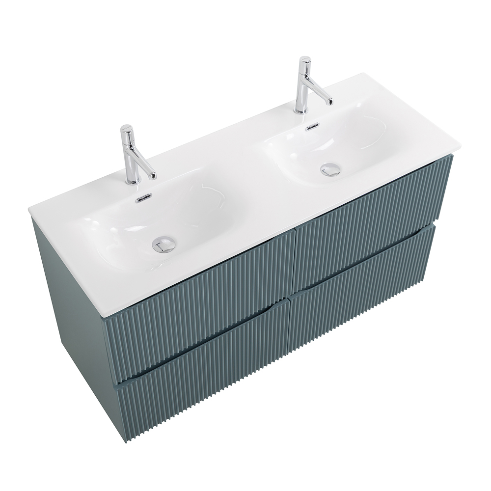 Тумба с раковиной подвесная BelBagno UNO-1200-4C-SO-AO Голубой матовый, раковина белая BB-8099-120-2 с 2-я чашами