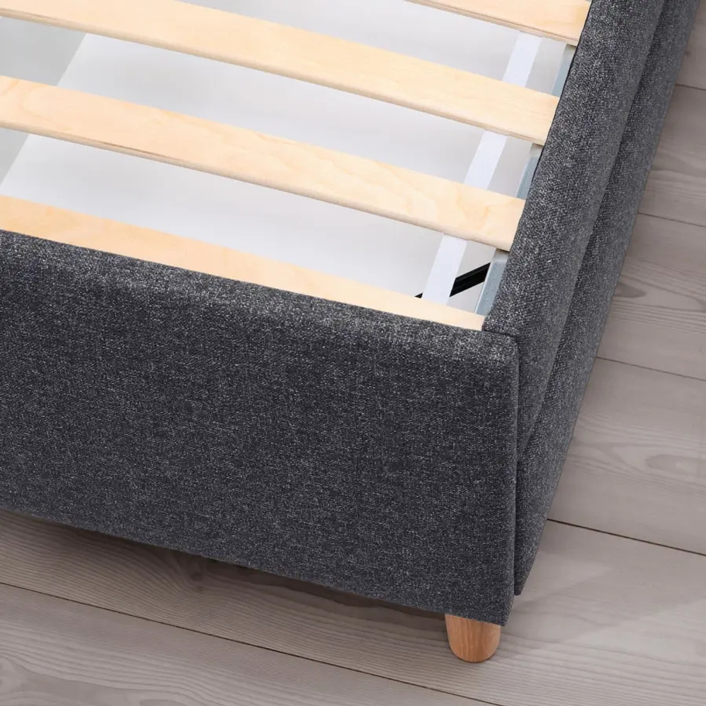 Кровать с мягкой обивкой и выдвижными ящиками - IKEA IDANÄS/IDANAS, 200х140 см, темно-серый, ИДАНЭС ИКЕА
