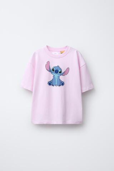 ZARA ФУТБОЛКА С ПРИНТОМ LILO & STITCH © DISNEY, РОЗОВЫЙ