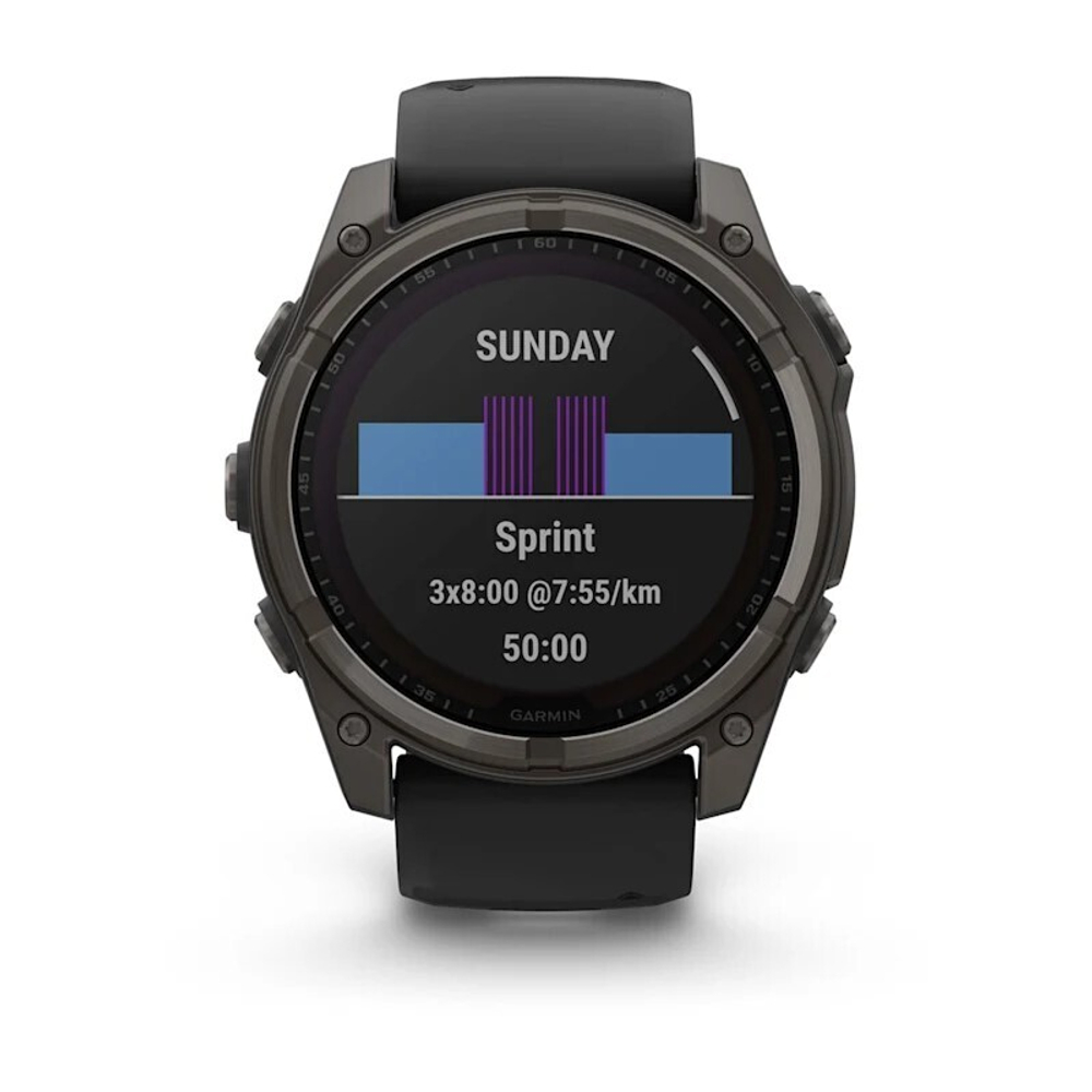 Умные часы Garmin Fenix 8, 51 мм, Solar, Sapphire Carbon Gray DLC Titanium with Black/Pebble Gray Silicone