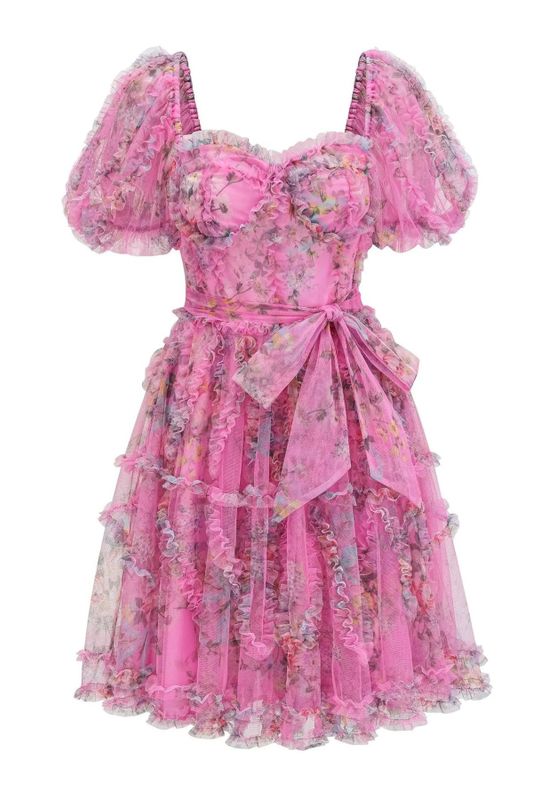 Платье воздушное с принтом цветы с чашками