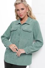 Рубашка из микровельвета с карманами зеленая DStrend (Акция)