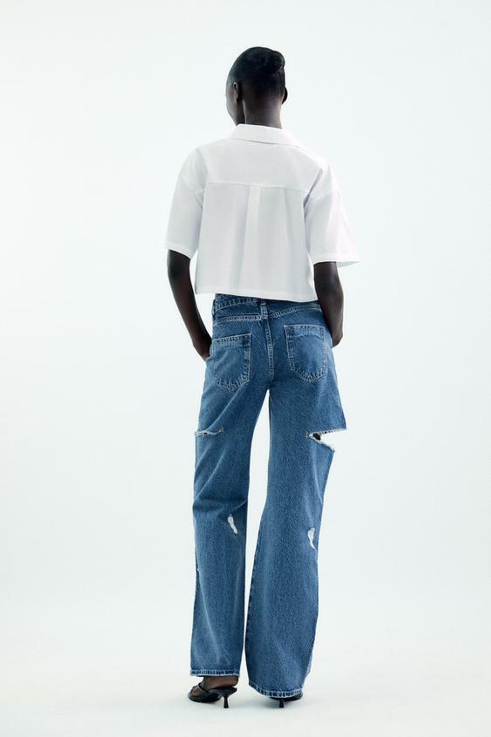 ZARA ДЖИНСЫ Z1975 STRAIGHT СО СРЕДНЕЙ ПОСАДКОЙ И РАЗРЕЗАМИ, ВЫЦВЕТШИЙ СИНИЙ