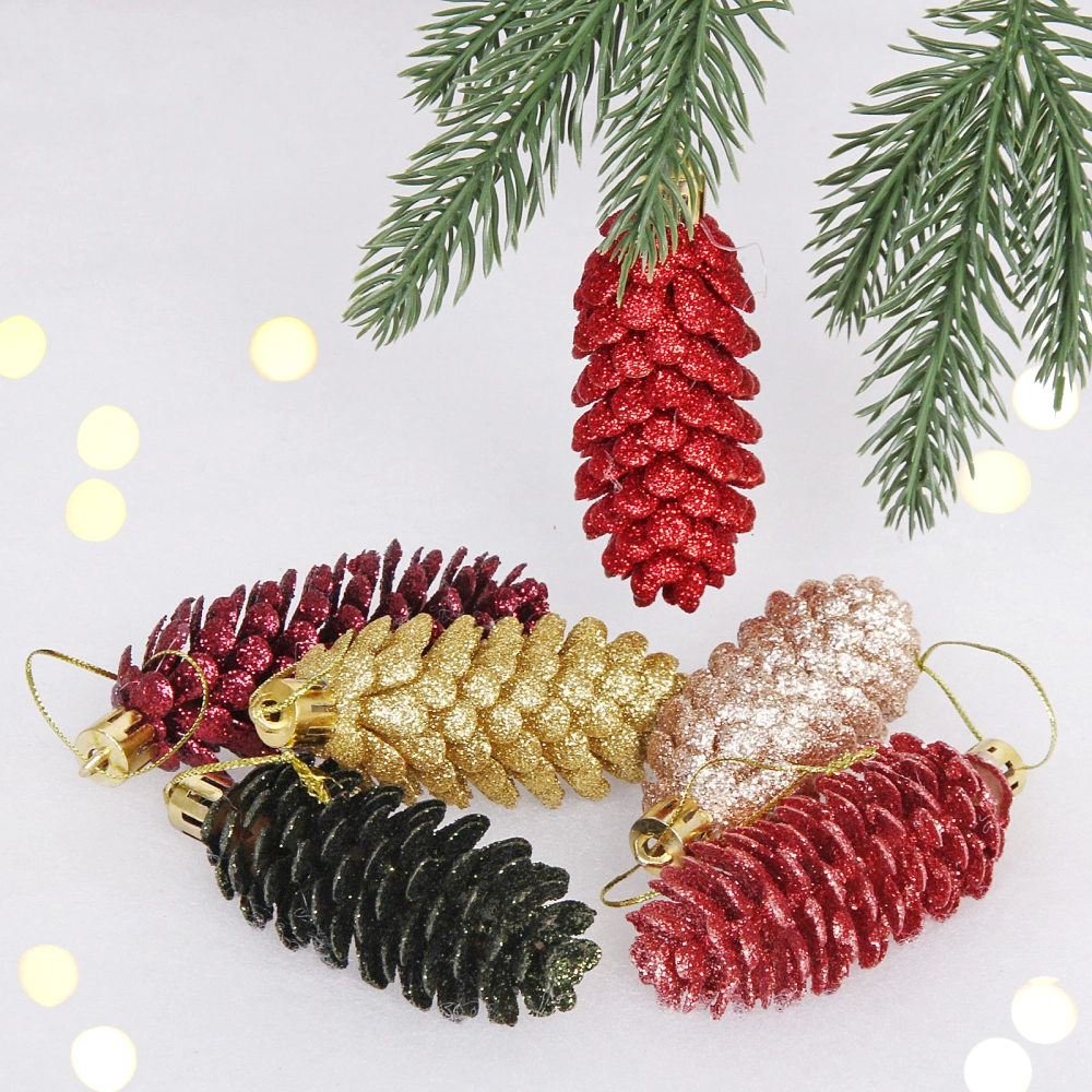 Ёлочные игрушки «Шишки блестящие» 9 см (набор 6 шт), нежный микс