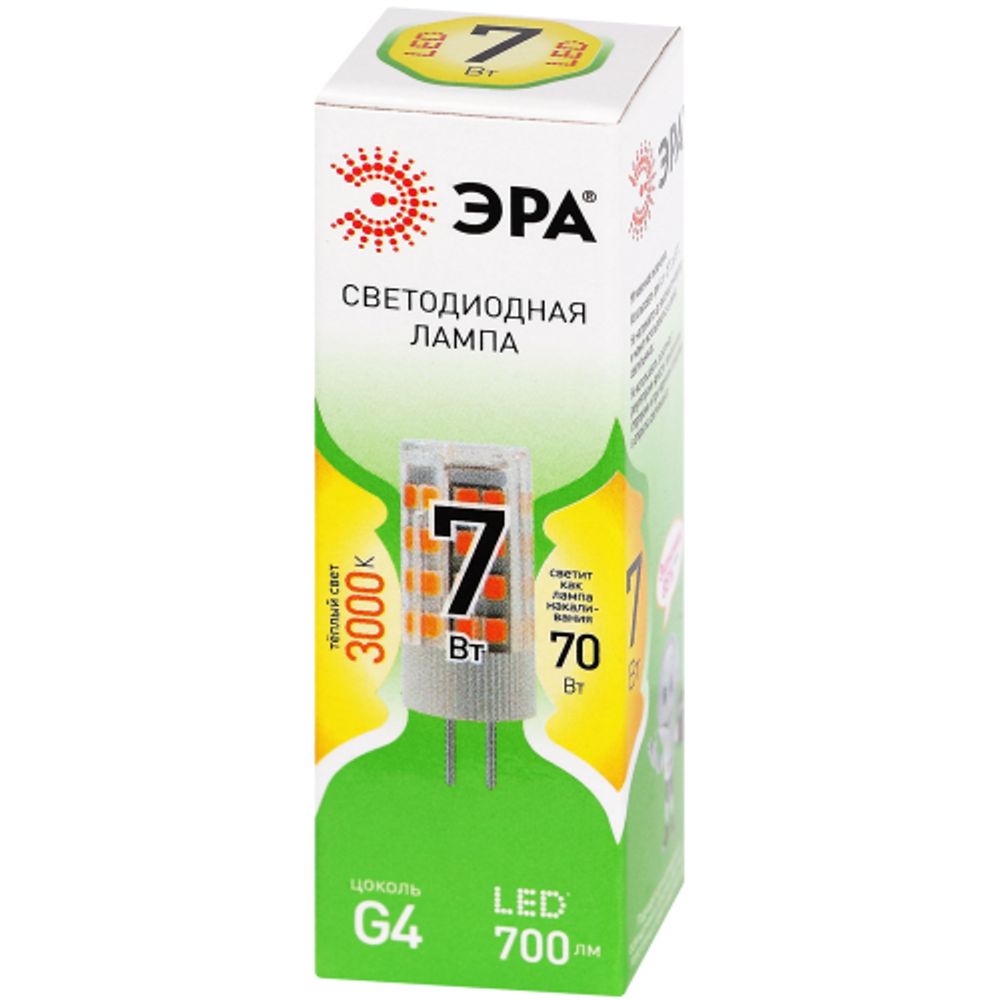 Лампа светодиодная ЭРА GREEN LINE LED G4-JC-7W-830-12V GL G4 7Вт капсула теплый белый свет | Лампы cветодиодные Капсульные (G4, G9)