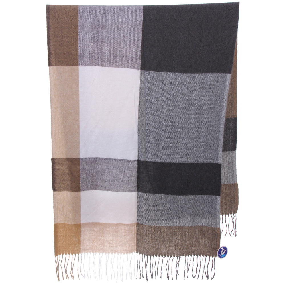 Палантин - шарф «ZIMA», принт в клетку, цвет бежевый/молочный, 180*70см (200/215гр)