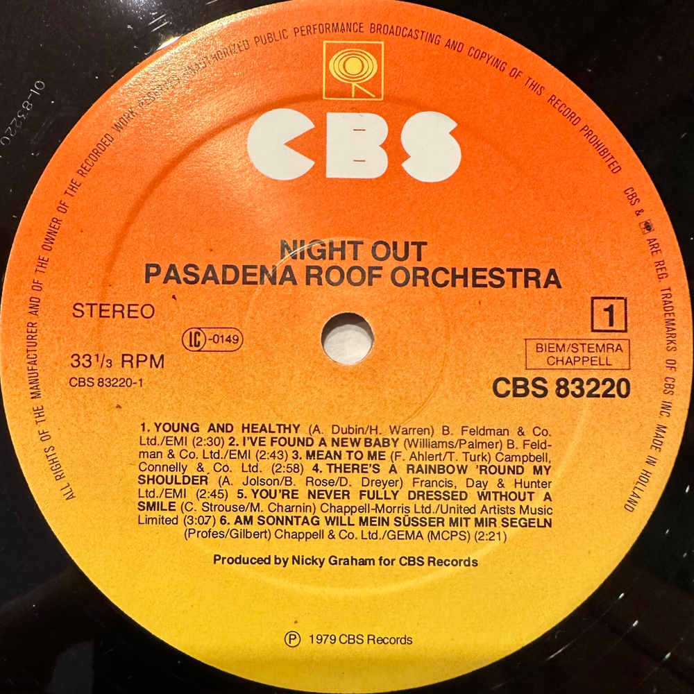 The Pasadena Roof Orchestra ‎– Night Out (Голландия 1979г.)