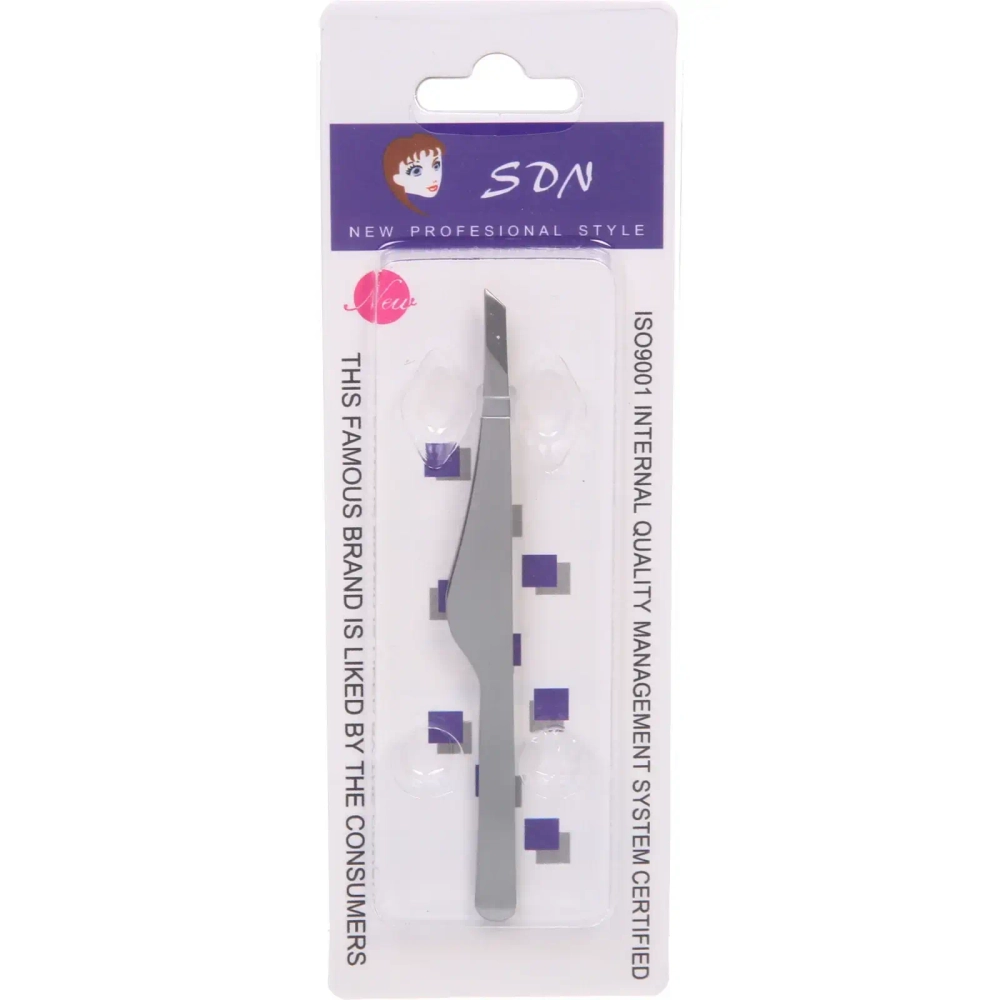 Пинцет для бровей из нержавеющей стали на блистере «Bon Kapriz», скошеный, цвет металл, 9,5см