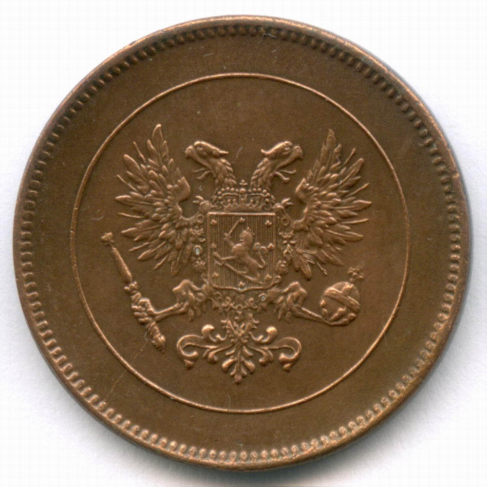 5 пенни 1917 год. Россия для Финляндии (Орел без корон). XF+