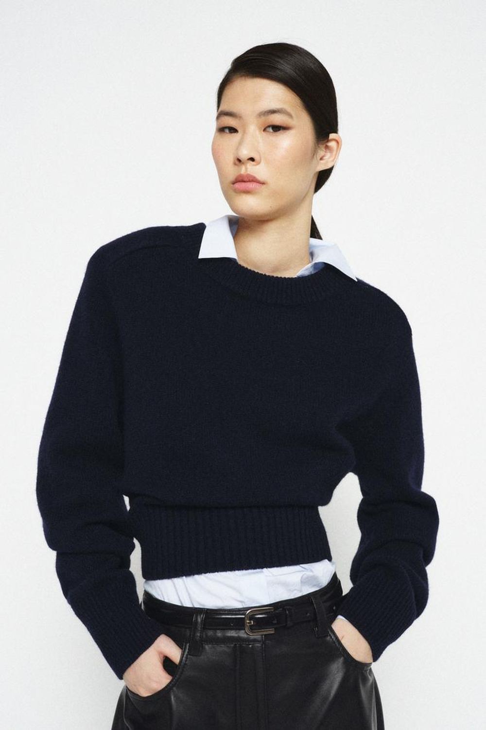 ZARA КОЖАНЫЙ РЕМЕНЬ С МЕТАЛЛИЧЕСКОЙ ПРЯЖКОЙ, ЧЕРНЫЙ