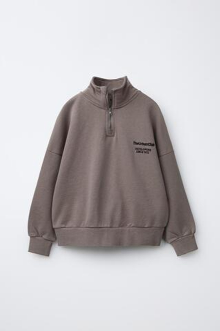 ZARA ТОЛСТОВКА ИЗ МЯГКОЙ ТКАНИ С НАДПИСЬЮ, СЕРО-КОРИЧНЕВЫЙ