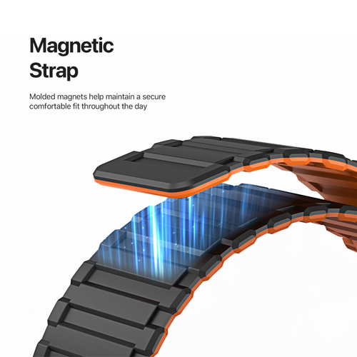 Ремешок магнитный покрытый мягким силиконом черно-оранжевый цвет (BlackOrange) от Dux Ducis для смарт часов Apple Watch 42, 44, 45, 46, 49мм, серия KJ Series