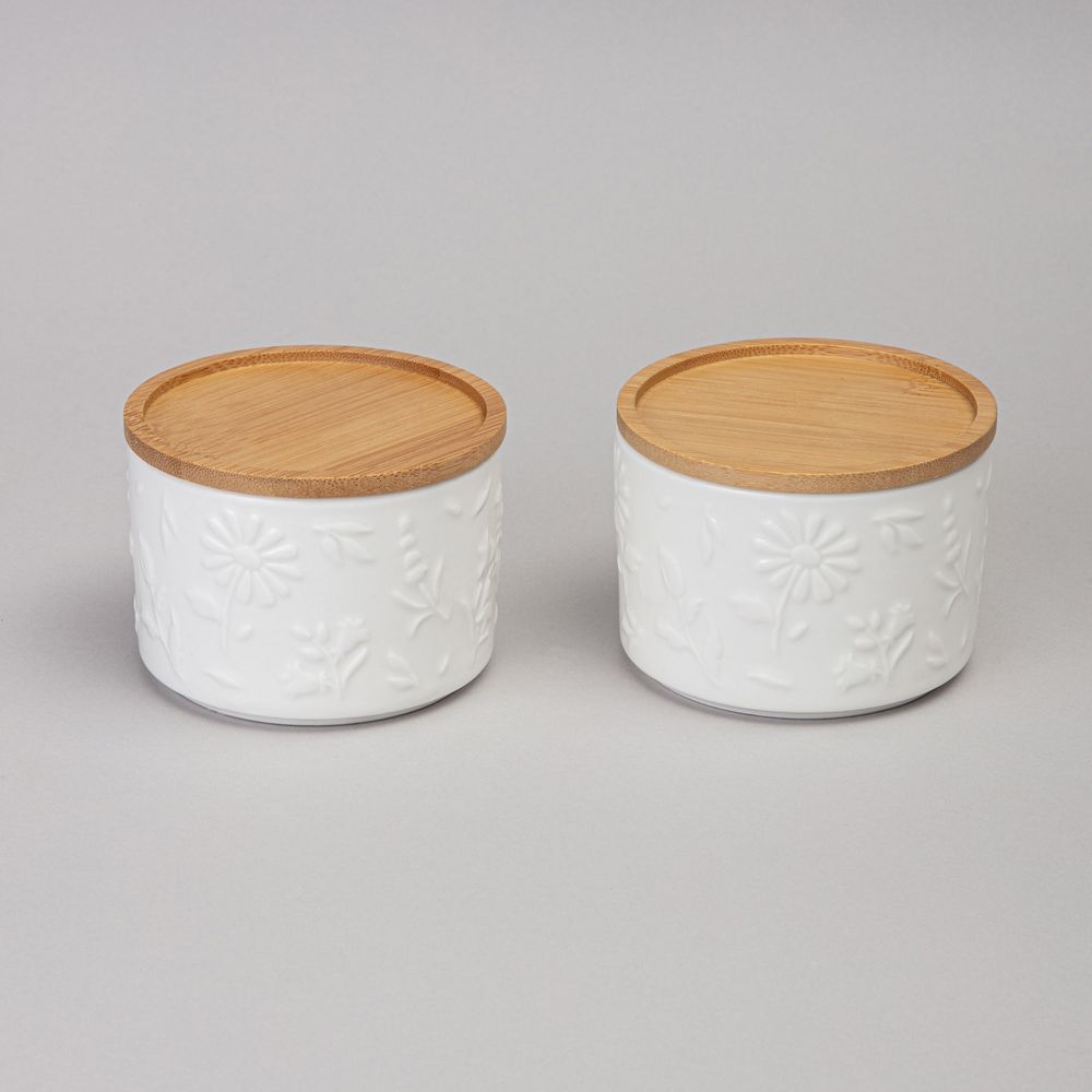 НАБОР БАНОК LEFARD "FLOWERS STORY" С ДЕРЕВ. КРЫШКОЙ 2 ШТ. 9*6,5 СМ 225 МЛ