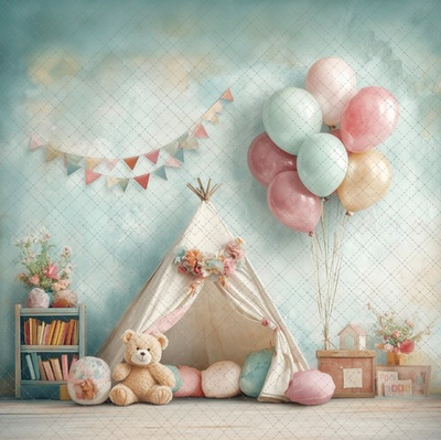 Мишка палатка шарики №1 - фон неопреновый