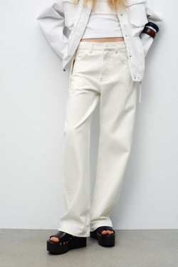 ZARA ДЖИНСЫ-БАНАНЫ TRF С ВЫСОКОЙ ПОСАДКОЙ, ЖЕЛТОВАТО-БЕЛЫЙ