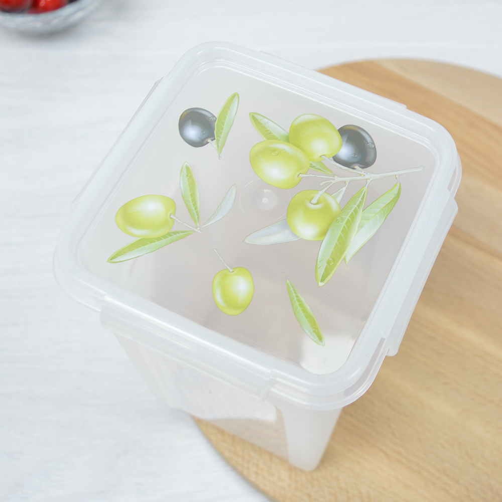 Контейнер 1,4л для СВЧ квадратный "Fresh" олива