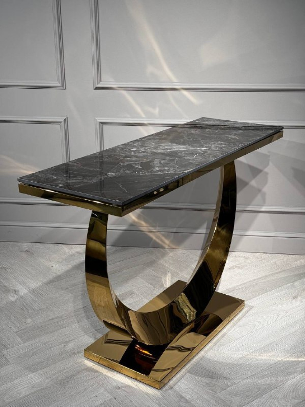 Стол-консоль Ist Casa Прайм, 120х40х78 см, черный мрамор, золотой