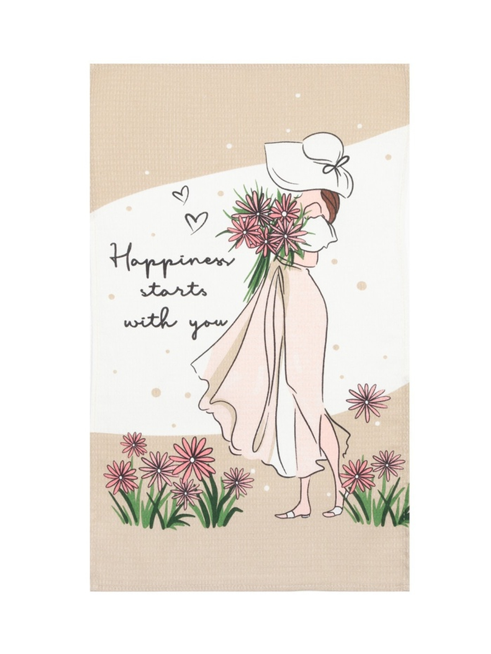 Набор кухонных полотенец Доляна Happiness, 35×60 см -4 шт., 100% хлопок, вафля 160 г/м²