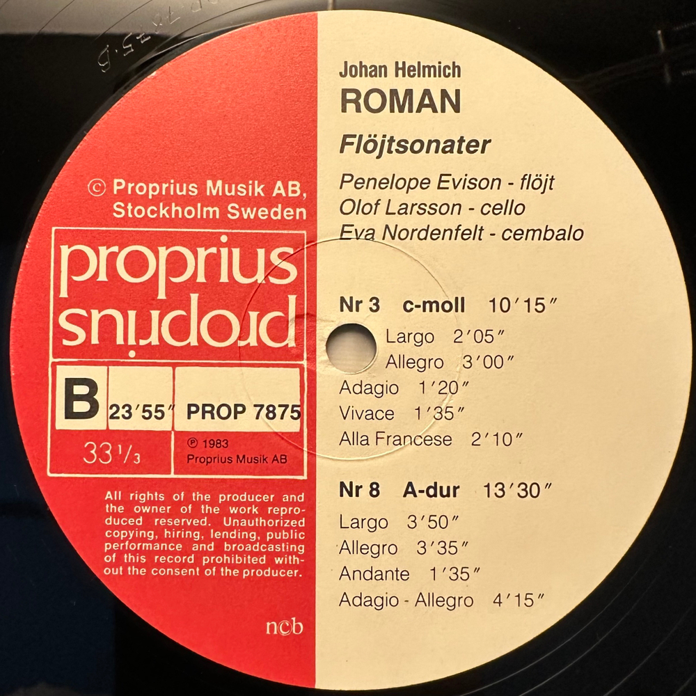 Сонаты для флейты Nris 4, 11, 3, 8 (Швеция 1983г.)