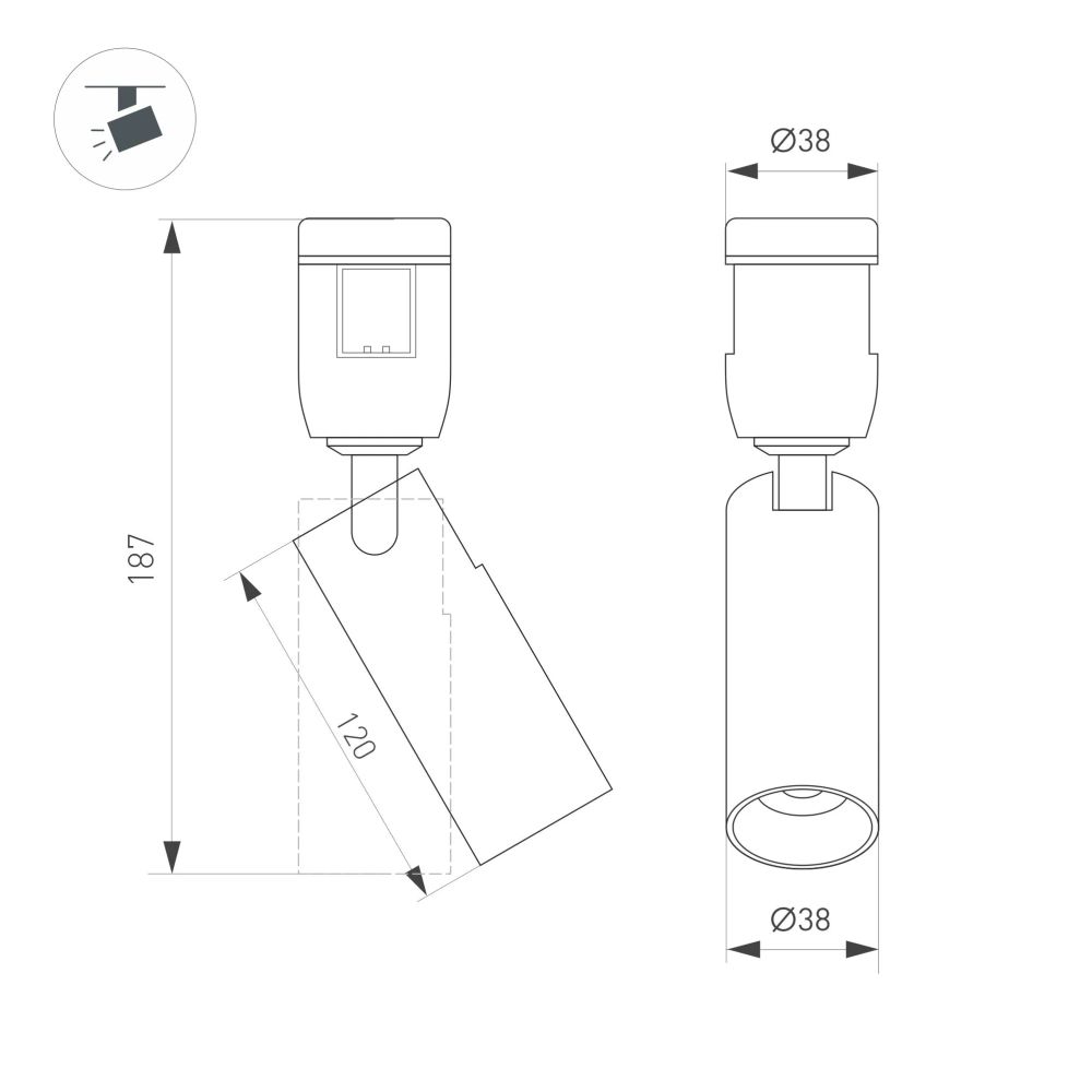 Светильник ART-APRIORI-SPOT-TURN-R38-8W Warm3000 (BK, 36 deg, 48V) (Arlight, IP20 Металл, 3 года) 049309