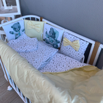 Комплект в кроватку 17 предметов "Мишка с буквами желтый", сатин