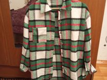 Qadın üçün uzun qollu, damalı, ağ-yaşıl köynək 10141038