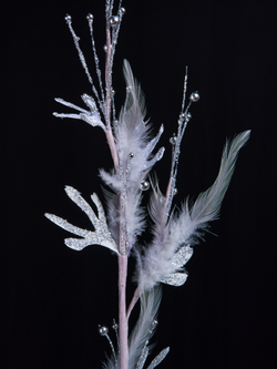 Веточка с бусинами 79см ChristmasDeLuxe белая с серебром