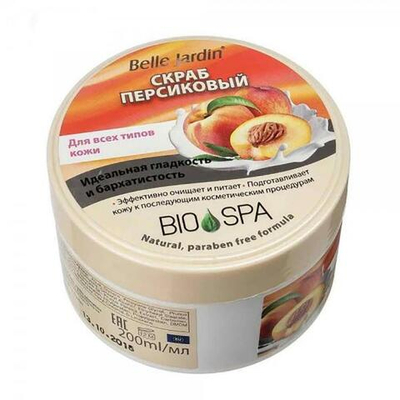 B.J. Bio Spa Скраб для всех типов кожи ПЕРСИКОВЫЙ идеальная гладкость и бархатистость,200мл*36 банка
