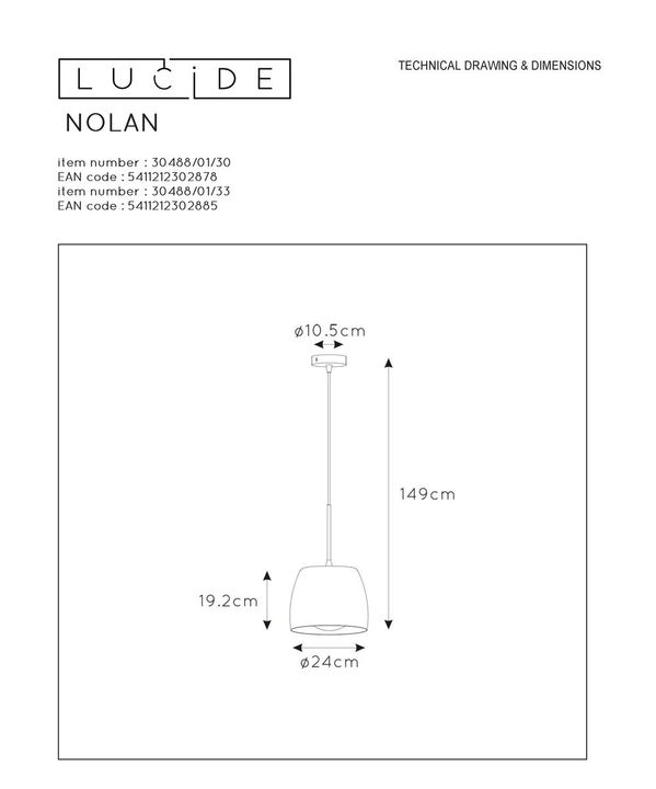 Подвесной светильник Lucide Nolan 30488/01/33