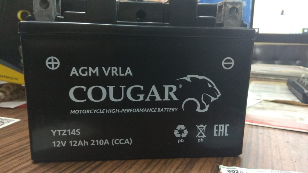 Аккумулятор для мототехники 12 Ач L+, COUGAR