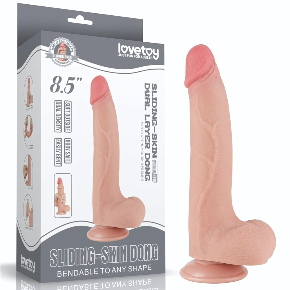 Телесный фаллоимитатор 8.5 Sliding Skin Dual Layer Dong - 20 см. (Цвет: телесный)