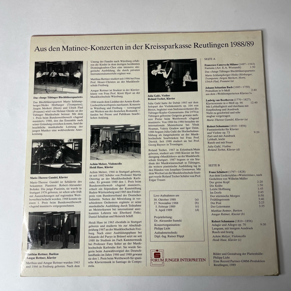 Винтажная виниловая пластинка LP Forum Junger Interpreten Matinee Konzerte 89 (Германия 1989)