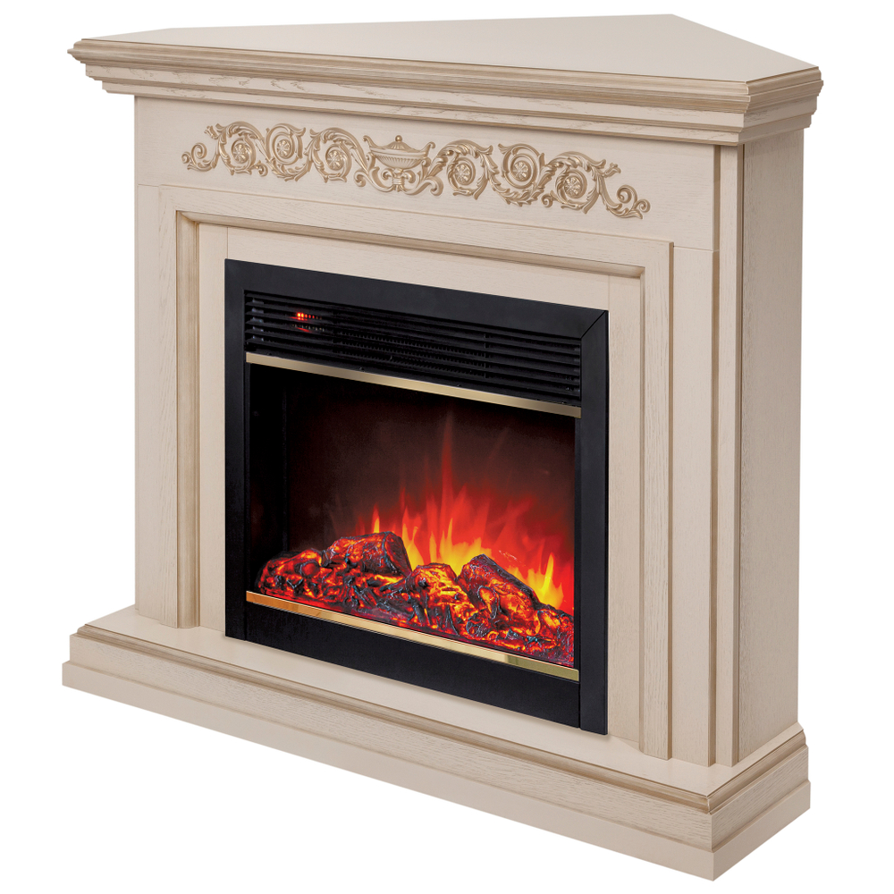 Каминокомплект Real Flame Leticia Corner 26 WT-619G с очагом Moonblaze Deluxe Brass (угловой)