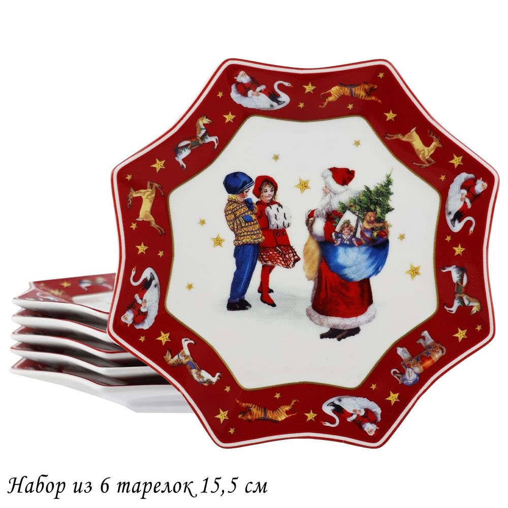 Lenardi 305-188 Набор из 6 тарелок 15,5см НОВЫЙ ГОД в под.уп.(х24)Фарфор
