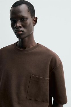 ZARA ТЕХНИЧЕСКАЯ ТОЛСТОВКА С КАРМАНОМ, КОРИЧНЕВЫЙ