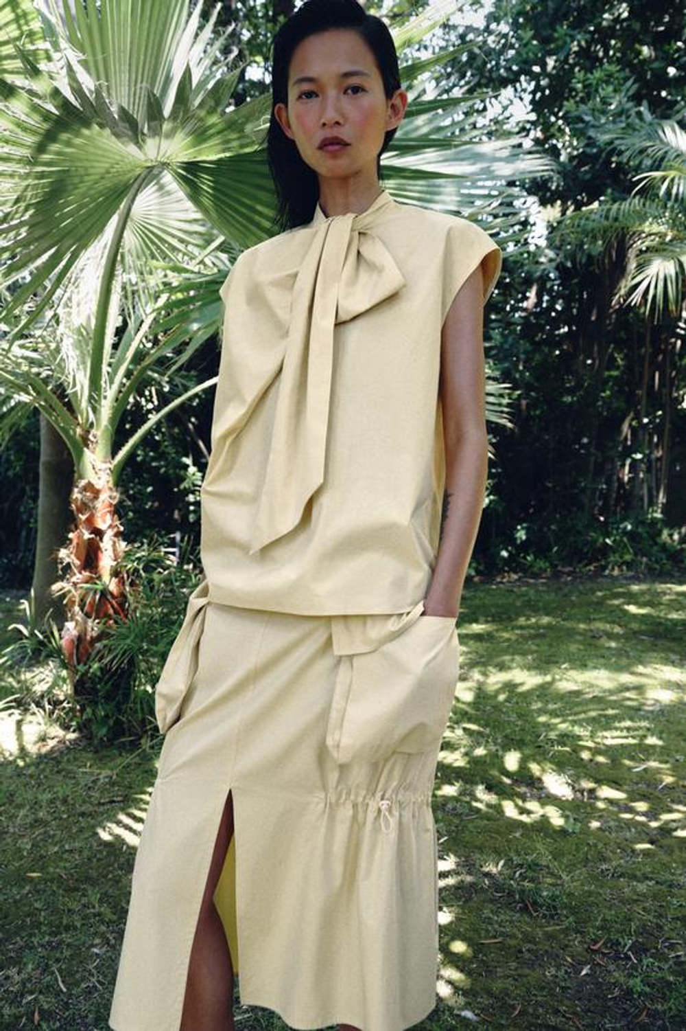 ZARA РУБАШКА В ПОЛОСКУ С ЗАВЯЗКАМИ — ZW COLLECTION, ЖЕЛТЫЙ