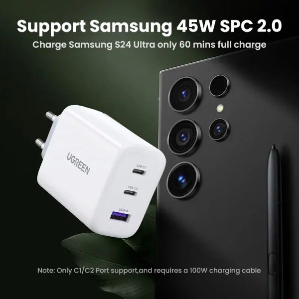 Адаптер питания Ugreen 65Вт Fast Charger (2 Type-C + USB-A) Белый