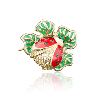 Брошь «Божья коровка» из лимонного золота с фианитами и эмалью