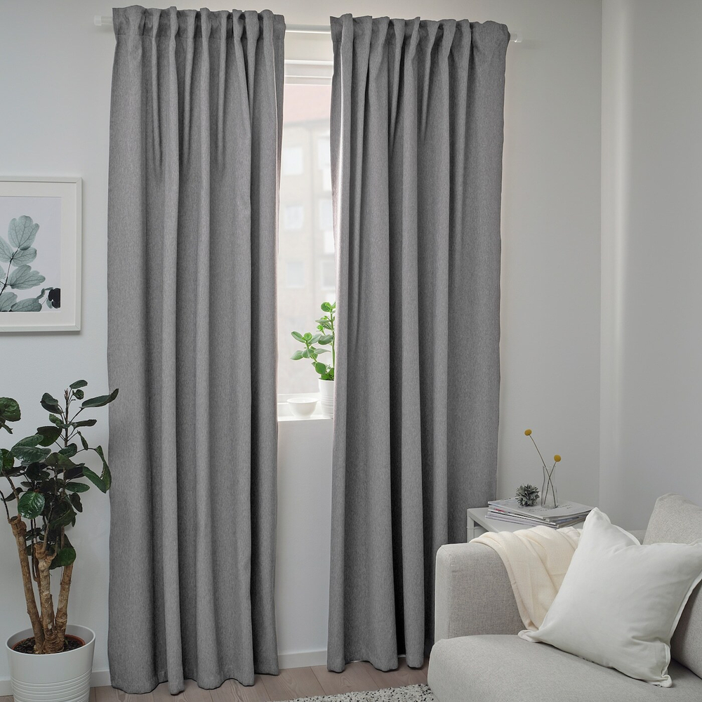 IKEA BLÅHUVA  (ИКЕА БЛÅХУВА)  -  Шторы, 1 пара, светло-серые, 145x300 см
