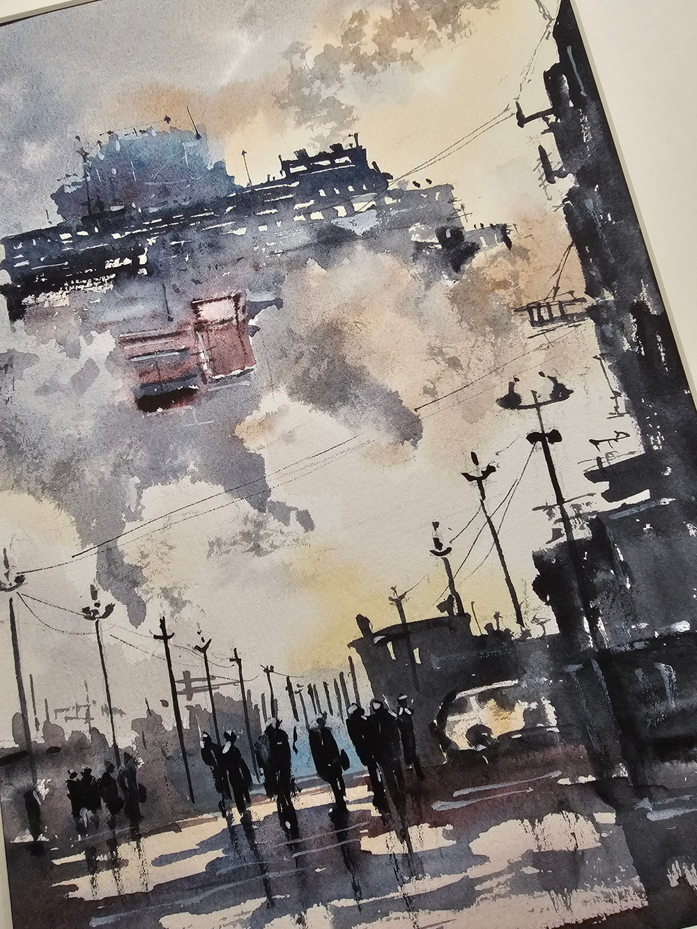 Картина авторская акварельная в паспарту 30х40 см на стену для интерьера "Индустриальный пейзаж"