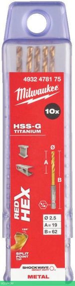 Сверло по металлу Milwaukee RedHEX HSS-TiN 2.5мм 10шт (4932478175)