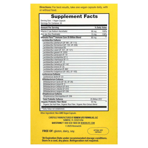 Renew Life, Ulitimate Flora™, пробиотик для ухода за иммунитетом, 30 веганских капсул