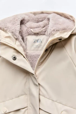ZARA ДОЖДЕВИК С ПОДКЛАДКОЙ WATER REPELLENT, ЭКРЮ