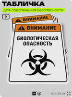 Табличка для обеспечения безопасности "Внимание биологическая опасность", для производства, предприятия, организаций, 40х30 см, Silver Plane x Айдентика Технолоджи